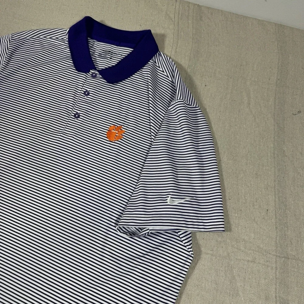Nike Dri-FIT Clemson Tigers Mens XL‎ Golf Polo Purple Stripes Performance